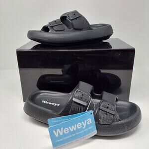 Weweya Cloud Slides Sandals Black Adjustable Double Buckle Men's Size 8-9 New